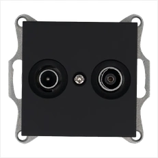 Изображение Розетка TV+FM Φ9.5mm проходная с накладкой, цвет черный матовый (soft touch)